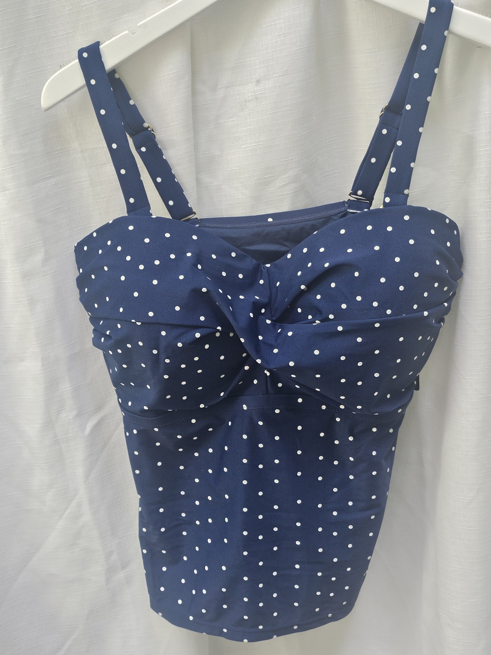 NWT Catalina Navy Blue Polka Dot Twist Tankini Swim Top Women's Size 1X